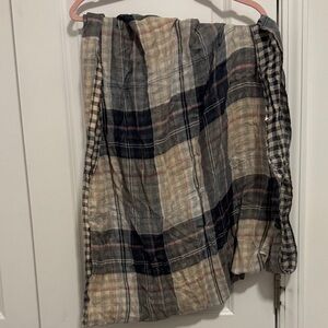 LOFT Checkered Plaid Loop Scarf in Blue and Cream